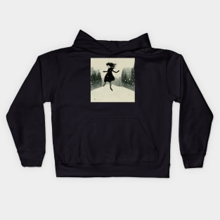 Girl excited and playing in the snow as the flakes begin to fall. Kids Hoodie